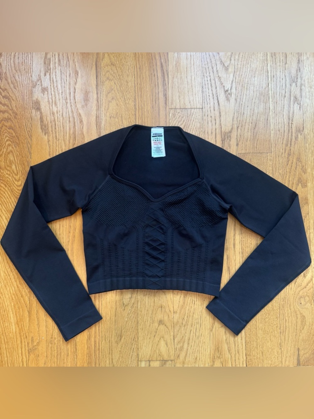 Gymshark Black Long-Sleeve Cropped Seamless Top